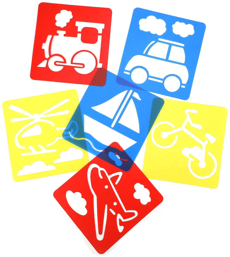 [Australia - AusPower] - 24 Pcs Transportation Theme Drawing Painting Stencils Boat Airplane Spaceship Car Templates for Kids Crafts Creation, Washable Plastic 