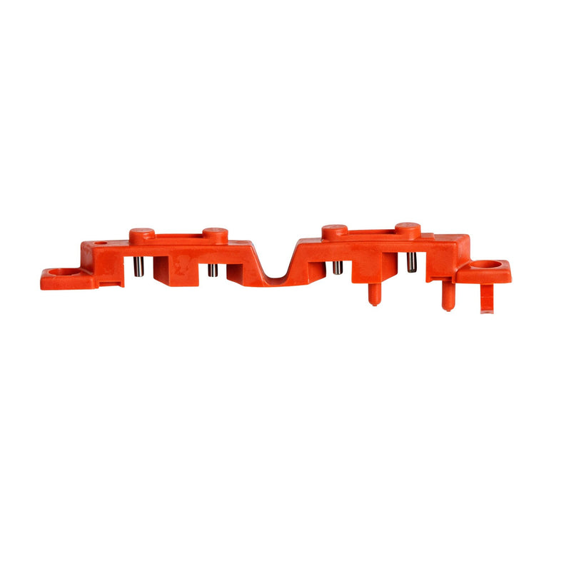 Brady 65387 120V snap-on circuit breaker lockout device installed on an electrical panel for safety and lockout control