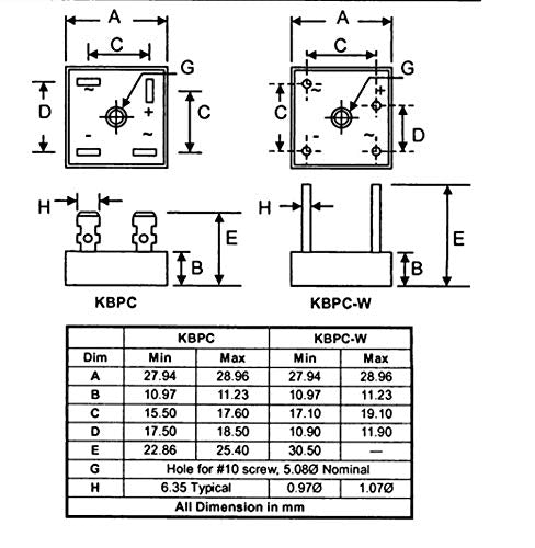 [Australia - AusPower] - Bridgold 5pcs KBPC3510 Bridge Rectifier Diode,35A 1000V Single Phase,Full Wave 35 Amp 1000 Volt Electronic Silicon Diodes,4-Pin 