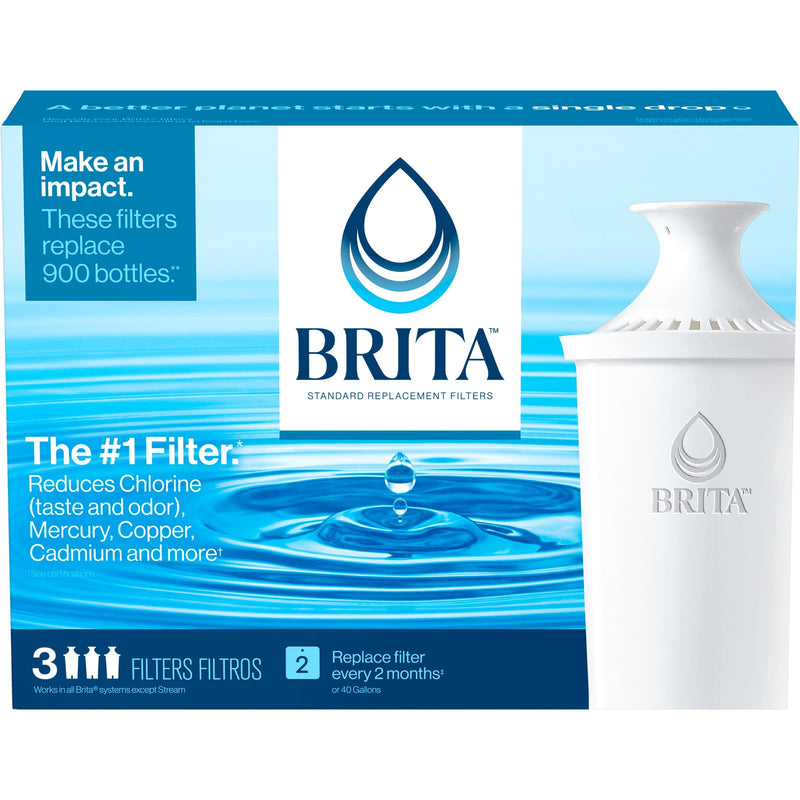 [Australia - AusPower] - Brita Standard Water Filter, Standard Replacement Filters for Pitchers and Dispensers, BPA Free, 3 Count 3 Count (Pack of 1) 