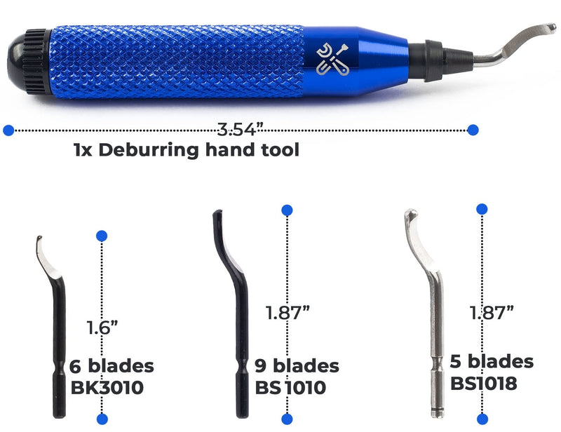 [Australia - AusPower] - BroadBasic Deburring Tool with 20 High-Speed-Steel Blades and Storage Inside Aluminum Handle - Rotary Burr Remove 
