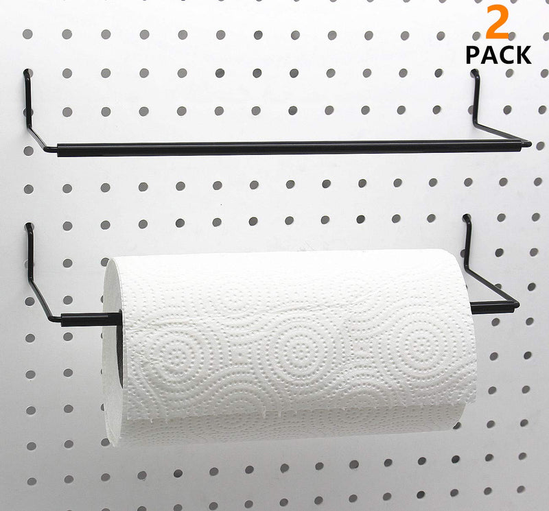 [Australia - AusPower] - Paper Towel Holder for Pegboard, Extendable, Fit Any Standard Pegboard, Pegboard Organization Accessory Hook for Workshop, Garage, Kitchen, Laundry Room, Bathroom 2 Packs, Black (2 PCS) 