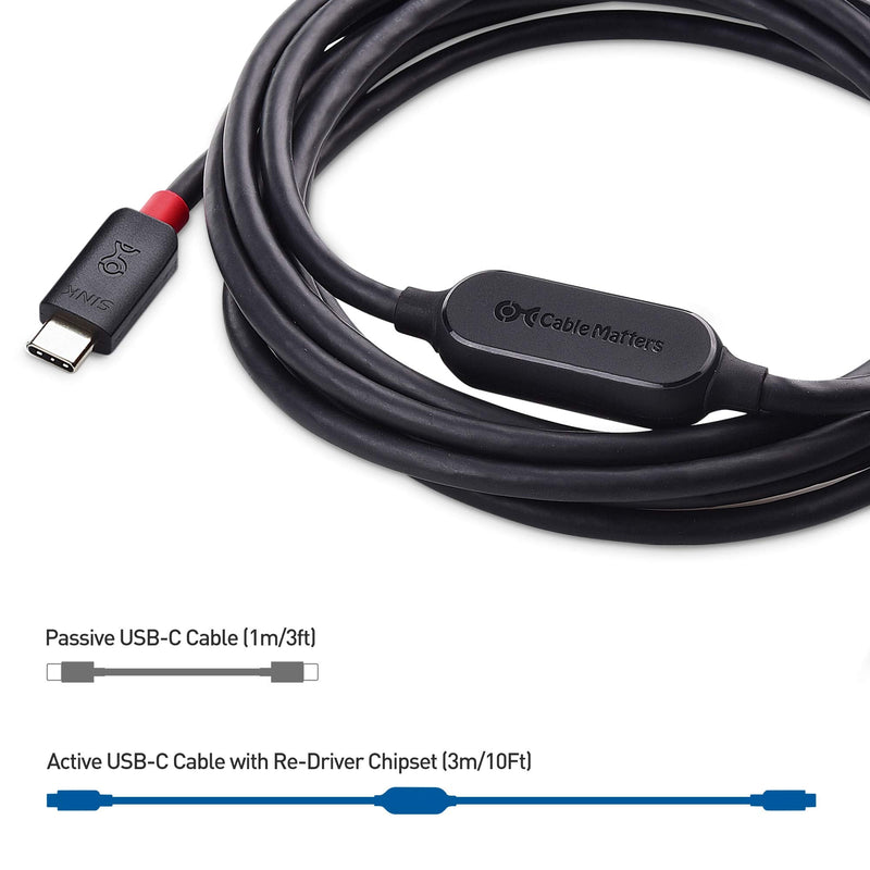 [Australia - AusPower] - Cable Matters Active USB C Cable 10 ft with 4K Video, 10 Gbps Data Transfer and 60W Charging for Portable Monitor, Oculus Quest VR Headset, and More 