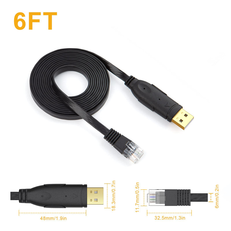 [Australia - AusPower] - CableCreation USB Console Cable 6 FT USB to RJ45 Serial Adapter Compatible with Router/Switch of Cisco, NETGEAR, TP-Link, Linksys, Windows, Linux System, Black 