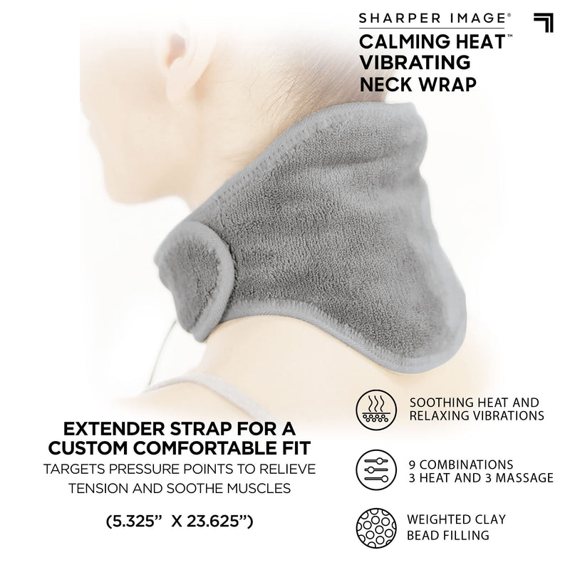 [Australia - AusPower] - Calming Heat Neck Wrap by Sharper Image Personal Electric Neck Heating Pad with Vibrations, 3 Heat & 3 Vibration Settings- 9 Relaxing Combinations Neck Wrap- 9 Combos 