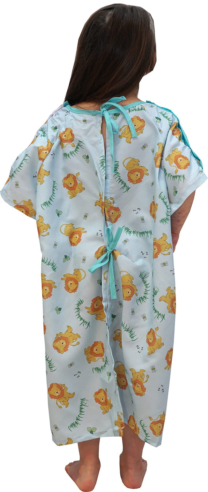 [Australia - AusPower] - 3 Pack - Pedatric IV Gown, Woven, 100% Polyester, Lazy Lion Blue Background (4 to 6 Year Old) 