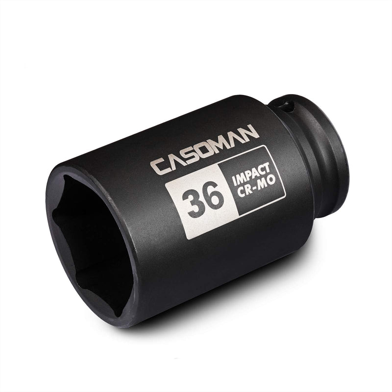 [Australia - AusPower] - CASOMAN 1/2" Drive x 36 mm Deep 6 PT Impact Socket, CR-MO, 1/2-inch Drive 6 Point Axle Nut Socket for Easy Removal of Axle Shaft Nuts (36MM) 6-Point Socket 36mm 