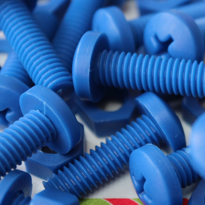 [Australia - AusPower] - 20 x Blue Pan Head Screws Polypropylene (PP) Plastic Nuts and Bolts, Washers, M6 x 20mm, 15/64" x 25/32 