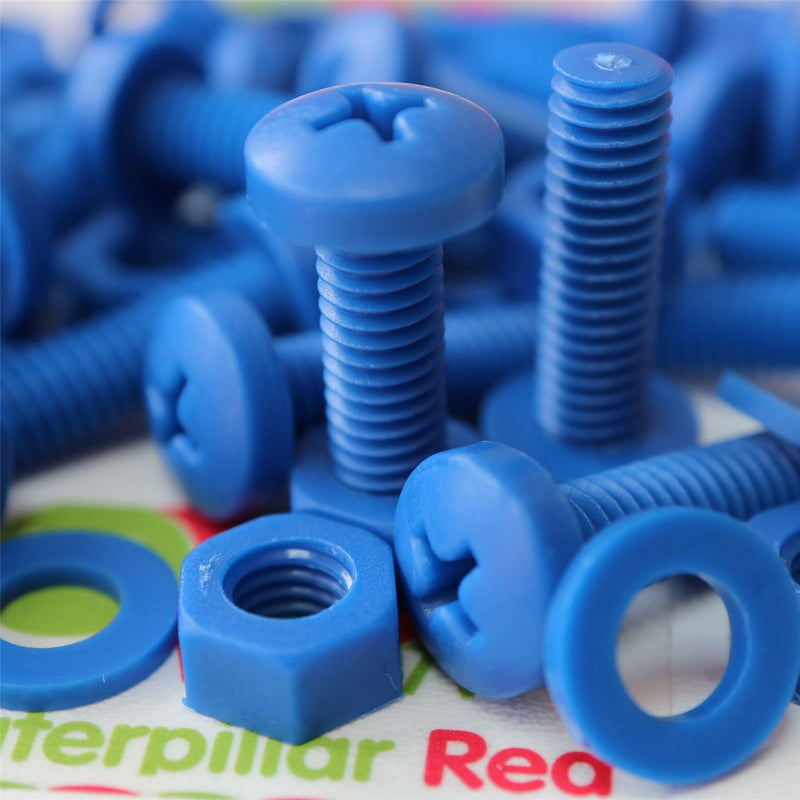 [Australia - AusPower] - 20 x Blue Pan Head Screws Polypropylene (PP) Plastic Nuts and Bolts, Washers, M6 x 20mm, 15/64" x 25/32 