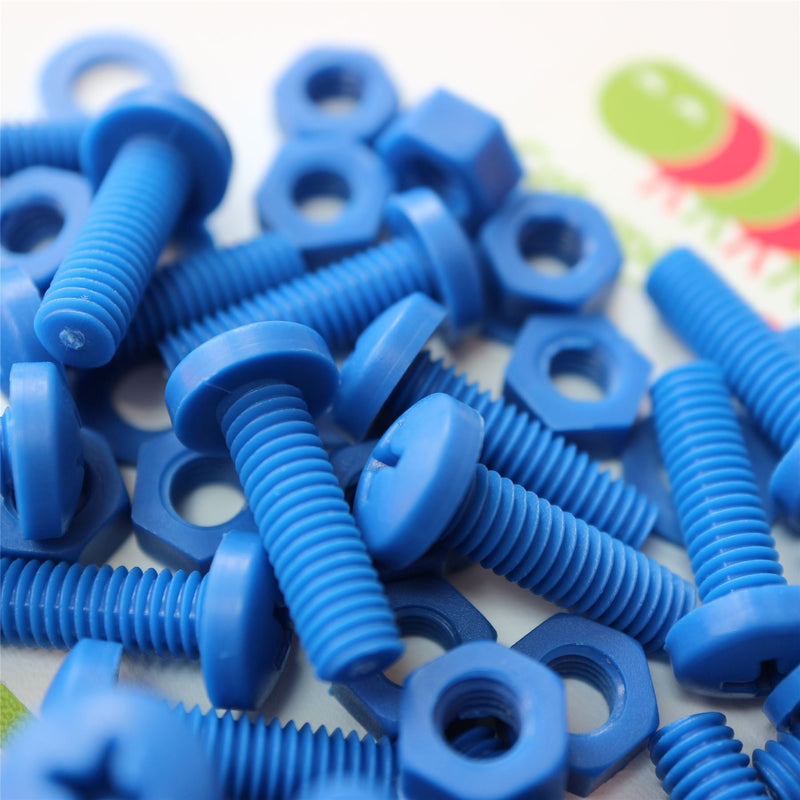 [Australia - AusPower] - 20 x Blue Pan Head Screws Polypropylene (PP) Plastic Nuts and Bolts, Washers, M6 x 20mm, 15/64" x 25/32 