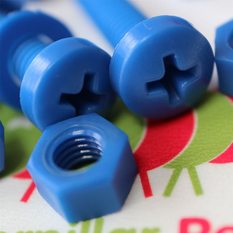 [Australia - AusPower] - 20 x Blue Pan Head Screws Polypropylene (PP) Plastic Nuts and Bolts, Washers, M6 x 20mm, 15/64" x 25/32 