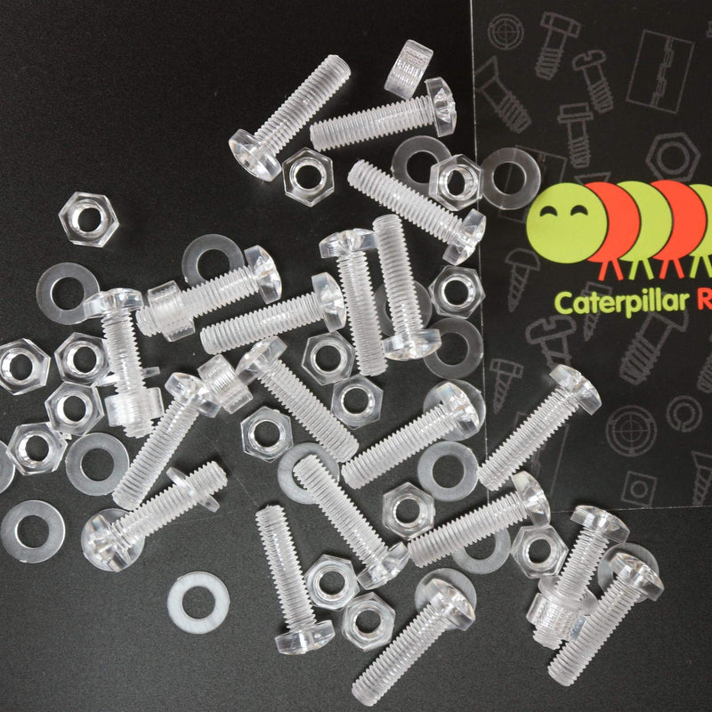 [Australia - AusPower] - Pack of 60 Transparent Clear Plastic Acrylic M5 x 20mm Nuts & Bolts, Washers -Acrylic Plastic Screws, 13/64" x 25/32 