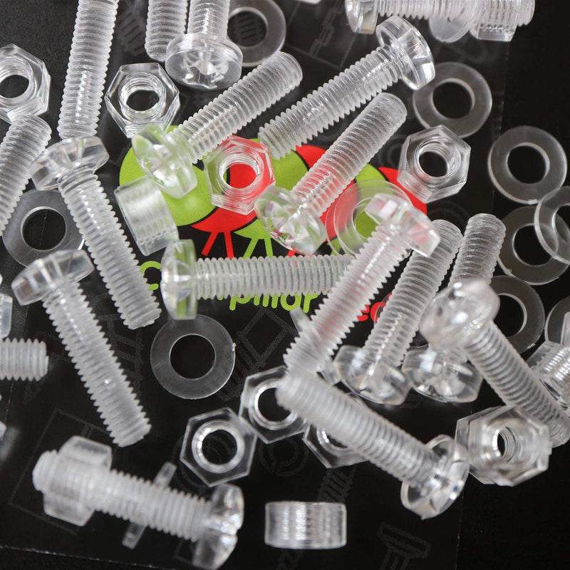 [Australia - AusPower] - Pack of 60 Transparent Clear Plastic Acrylic M5 x 20mm Nuts & Bolts, Washers -Acrylic Plastic Screws, 13/64" x 25/32 