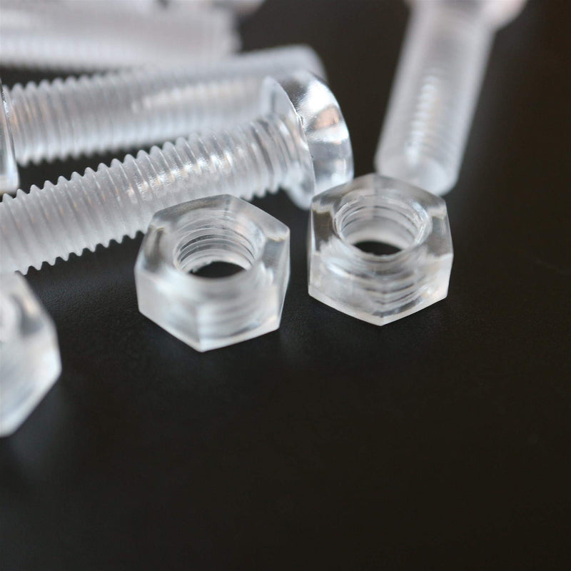 [Australia - AusPower] - Pack of 60 Transparent Clear Plastic Acrylic M5 x 20mm Nuts & Bolts, Washers -Acrylic Plastic Screws, 13/64" x 25/32 