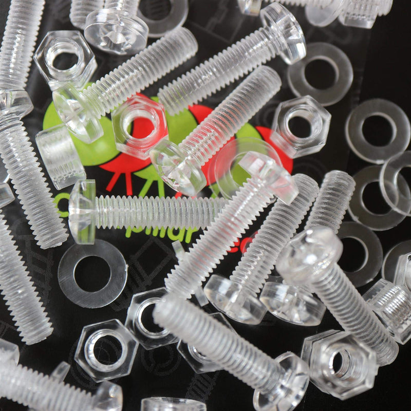 [Australia - AusPower] - Pack of 60 Transparent Clear Plastic Acrylic M5 x 20mm Nuts & Bolts, Washers -Acrylic Plastic Screws, 13/64" x 25/32 