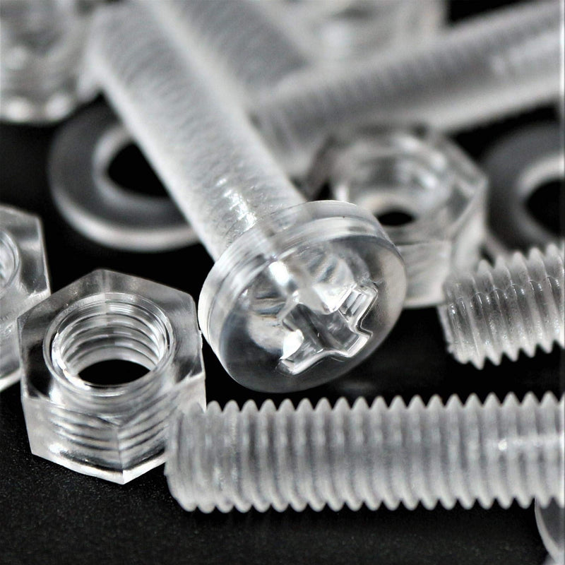 [Australia - AusPower] - Pack of 60 Transparent Clear Plastic Acrylic M5 x 20mm Nuts & Bolts, Washers -Acrylic Plastic Screws, 13/64" x 25/32 