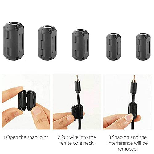 [Australia - AusPower] - Ceedmon 20 Pieces Clip-on Ferrite Ring Core RFI EMI Noise Suppressor Cable Clip for 3mm/5mm/7mm/9mm/13mm Diameter Cable, Black 