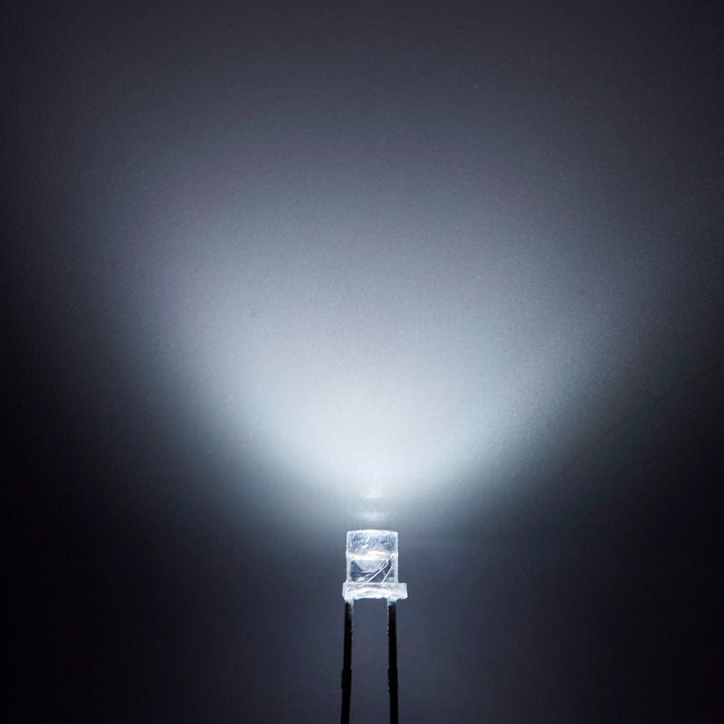 [Australia - AusPower] - Chanzon 100 pcs 3mm White LED Diode Lights (Clear Flat Transparent DC 3V 20mA) Bright Lighting Bulb Lamps Electronics Components Indicator Light Emitting Diodes A) White (100pcs) 