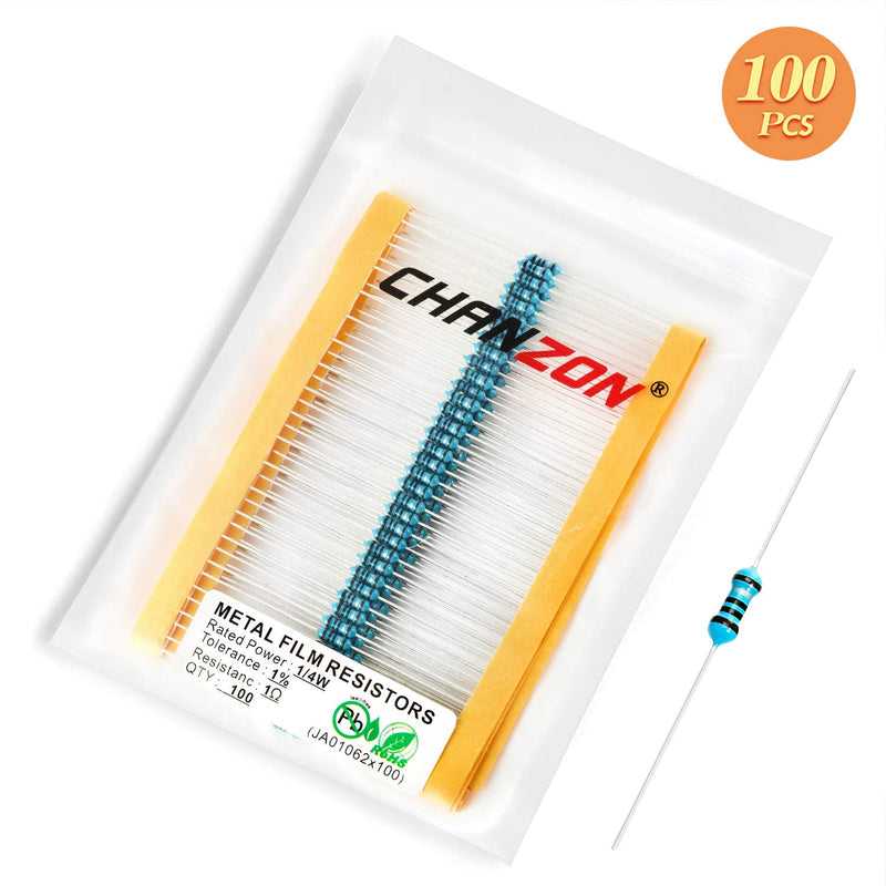 [Australia - AusPower] - Chanzon 100pcs 1/4W (0.25W) 1 Ω ohm Metal Film Fixed Resistor 0.01 ±1% Tolerance 1R MF Through Hole Resistors Current Limiting Rohs Certificated [1-4ZC01] 1 ohm 