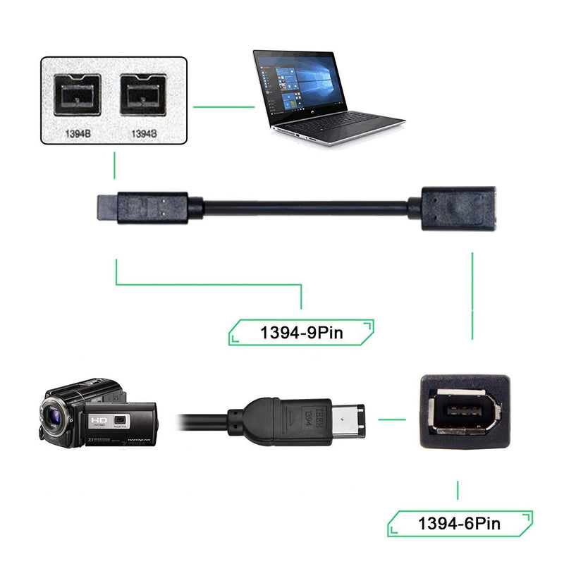 [Australia - AusPower] - CY IEEE 1394 6Pin Female to 1394b 9Pin Male Firewire 400 to 800 Cable 20cm 