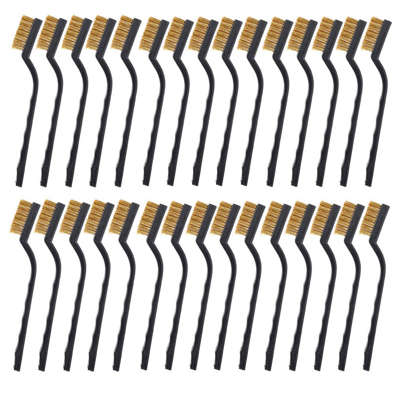[Australia - AusPower] - 30PCS Mini Wire Brush Brass Brush,Curved Handle Masonry Brush Wire Bristle for Cleaning Welding Slag and Rust (Brass) 
