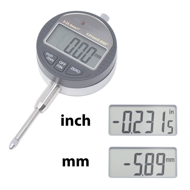 [Australia - AusPower] - Clockwise Tools DIGR-0105 Electronic Digital Dial Indicator Gage Gauge Inch/Metric Conversion 0-1 Inch/25.4 mm with Back Lug Auto Off Featured Measuring Tool 0-1"/25.4mm DIGR-0105 