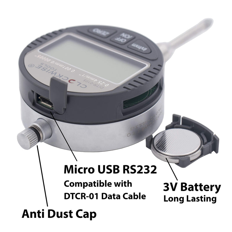 [Australia - AusPower] - Clockwise Tools DIGR-0105 Electronic Digital Dial Indicator Gage Gauge Inch/Metric Conversion 0-1 Inch/25.4 mm with Back Lug Auto Off Featured Measuring Tool 0-1"/25.4mm DIGR-0105 