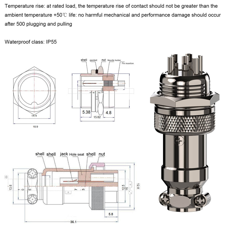 [Australia - AusPower] - Clyxgs Aviation Plug 6-Pin 16mm Metal Male Female Panel Connector GX16-6(Pack of 10) 6 Pin 