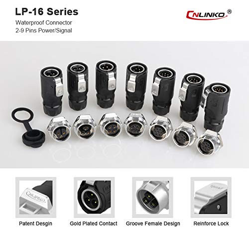 [Australia - AusPower] - CNLINKO 2 Pin M16 Size Power Industrial Circular Connector, Male Plug & Female Panel Mount Socket Receptacles, Outdoor Waterproof IP67, AC DC Signal 