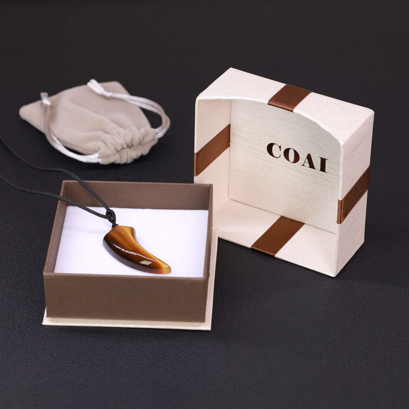[Australia - AusPower] - COAI Mens Womens Wolf Tooth Amulet Stone Pendant Necklace Tiger Eye 