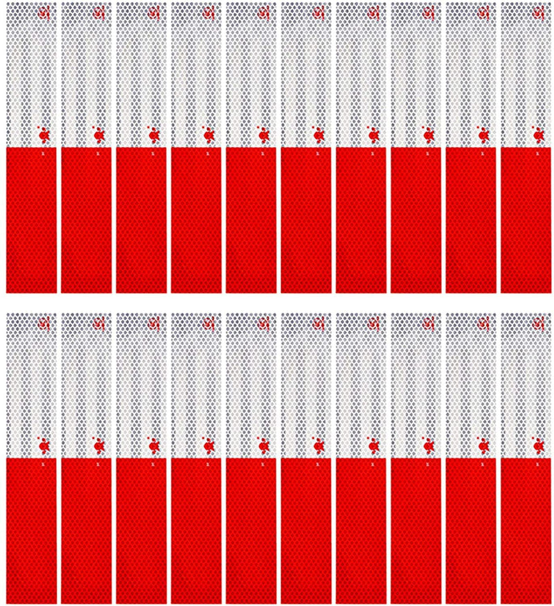 [Australia - AusPower] - Reflective Tape, Self-Adhesive Reflective Tape Outdoor Waterproof Safety Caution Warning, Trailer Reflector - for RVs, Cars, Trucks, Trailers, Boats, Road Signs(Red/White), 2" × 12"- 20 Pack 