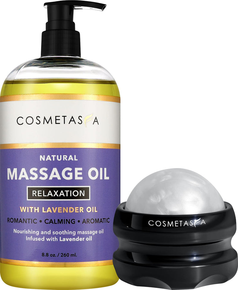 [Australia - AusPower] - Sensual Lavender Massage Oil with Massage Roller Ball - No Stain 100% Natural Blend of Spa Quality Oils for Romantic, Calming, Aromatic, Soothing Massage Therapy 