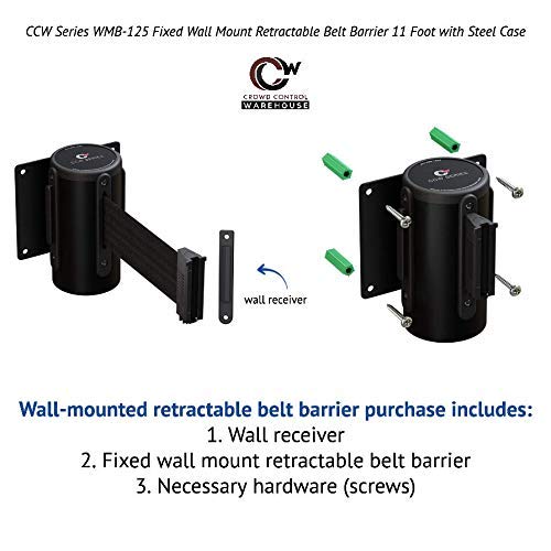 [Australia - AusPower] - CCW Series WMB-125 Fixed Wall Mount Retractable Belt Barrier 11 Foot with Black Steel Case (Black"This LINE is Closed" Belt) Messaging 