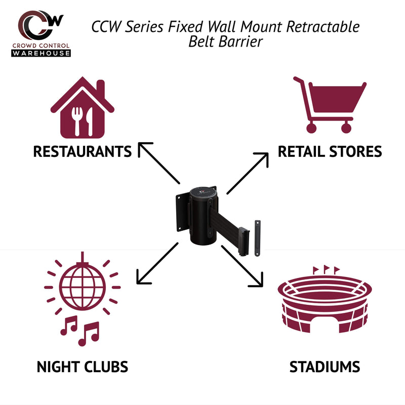 [Australia - AusPower] - CCW Series WMB-125 Fixed Wall Mount Retractable Belt Barrier 11 Foot with Black Steel Case (Black"This LINE is Closed" Belt) Messaging 