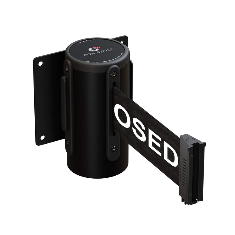 [Australia - AusPower] - CCW Series WMB-125 Fixed Wall Mount Retractable Belt Barrier 11 Foot with Black Steel Case (Black"This LINE is Closed" Belt) Messaging 