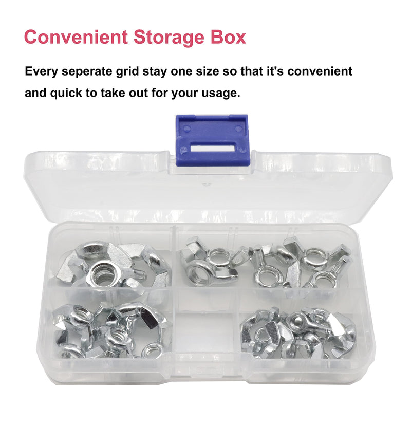 [Australia - AusPower] - cSeao 28pcs Wing Nuts Assortment Kit Butterfly Nut Zinc Plated, 3/16-16"/ 1/4-20"/ 5/16-18"/ 3/8-16" 