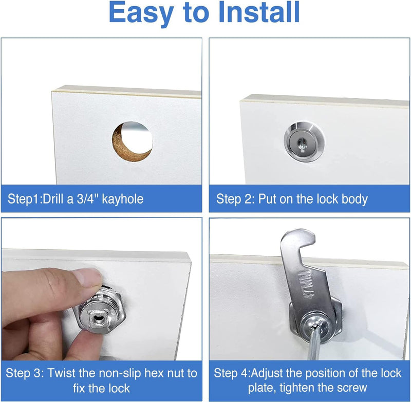 [Australia - AusPower] - Cylinnda Cabinet Lock with Keys, 1-1/8" Cam Locks keyed Alike, Cabinet Cam Lock Set for Cabinets RV Storage Locks Mailbox Tool Box Lock Replacement, Zinc Alloy (4 Pack, 1-1/8 Inch) 4 pack 