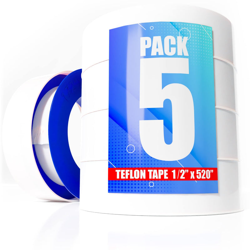 [Australia - AusPower] - 5 Rolls 1/2 Inch(W) X 520 Inches(L) Extra Long Teflon Tape - Plumbers PTFE Tape – Thick Thread Seal - Plumber Tape for Home Plumbing Pipe Sealing Shower Head - Waterproof Strong Sealant Tape 