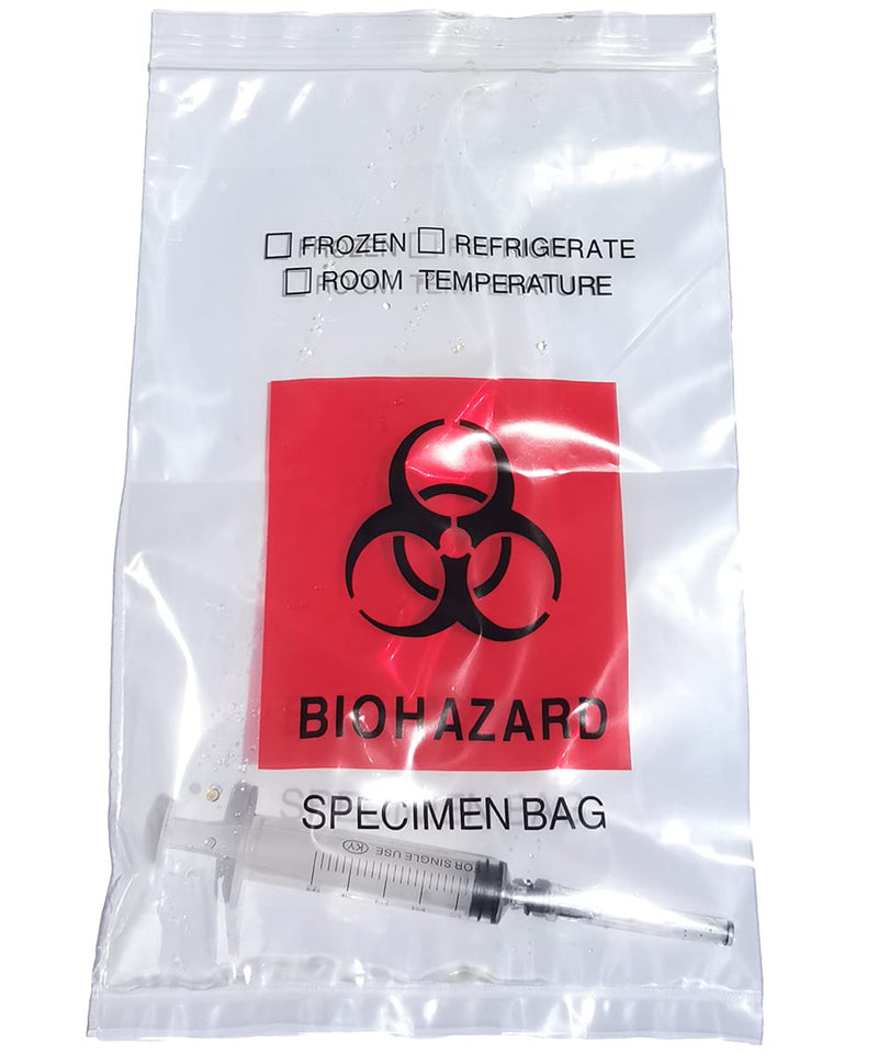 [Australia - AusPower] - Daarcin Biohazard Specimen Bags,100pcs 6x9in/15x25cm with Biohazard Red Logo Printing, Ziplock Top Sample Bags with Outside Pocket Paperwork Pouch 100 