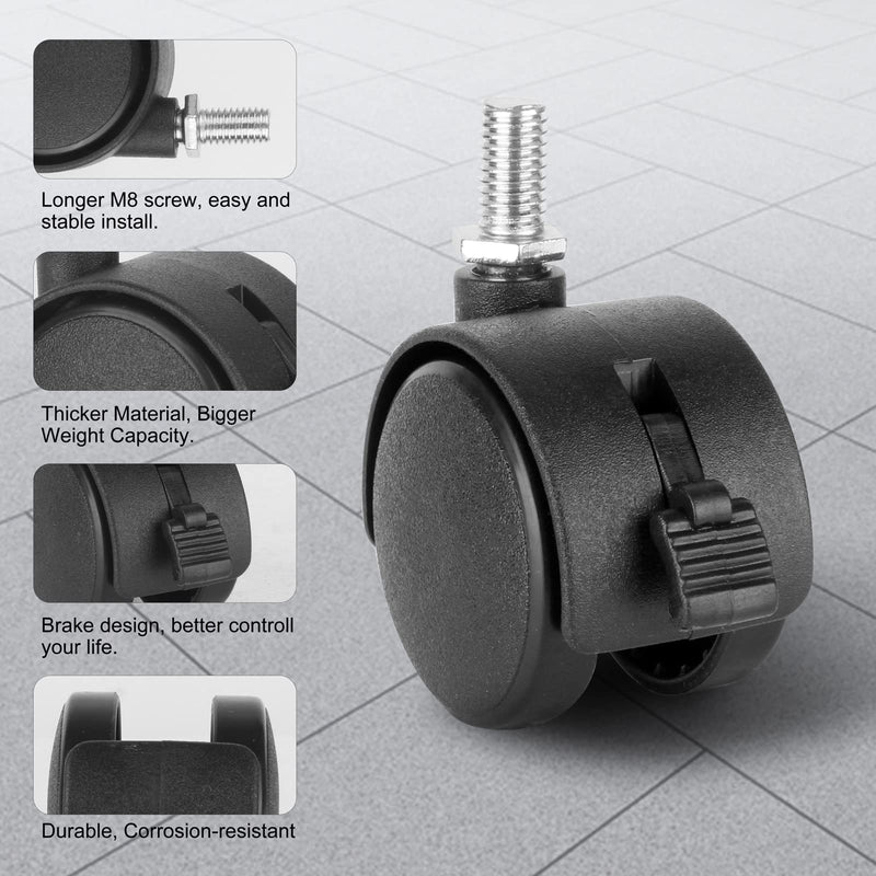 [Australia - AusPower] - Dalyndar 4 Pack 1.5 Inch Swivel Stem Caster Wheels Replacement Casters 1.5'' Furniture Wheel with Locking Brake Metric Threaded Stem M8 Wheels for Table Drawer Plant Shelf Metal Rack Laundry Basket 