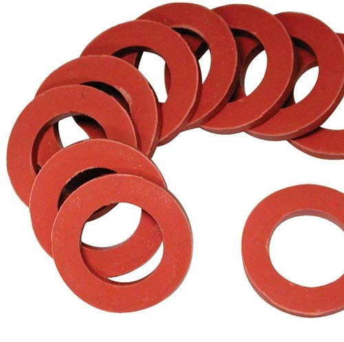 Black Danco 80787 round hose washer for washing machines, 3/4 inch ID, 1 inch OD, 5/8 inch flat washer, 1/8 inch thick.