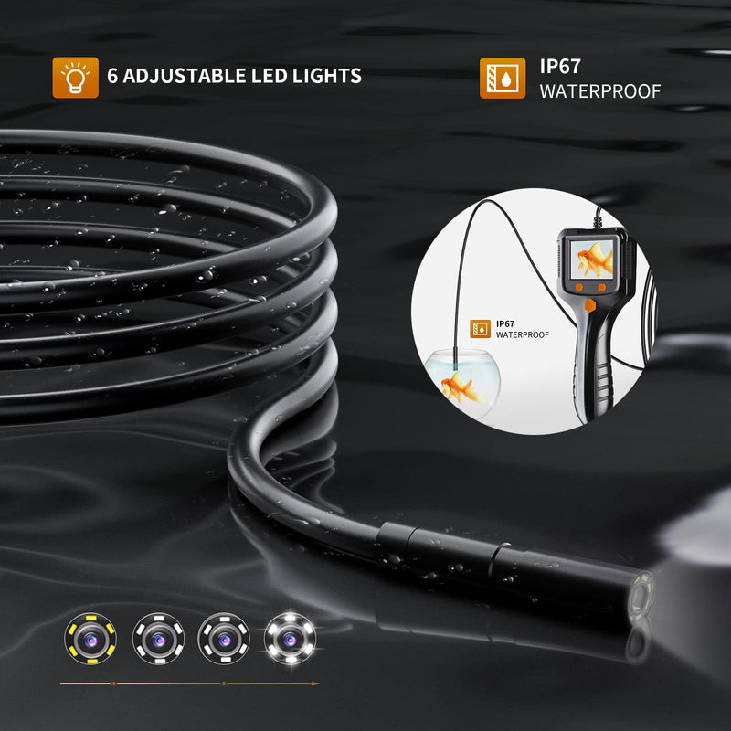 [Australia - AusPower] - Daxiongmao Borescope Endoscope Inspection Camera with 6 Led Lights,Handheld IP67 Waterproof Sewer Endoscope Camera - IPS HD Screen Borescope Portable Snake Camera with 11.5FT Semi-Rigid Cord(2.4") 