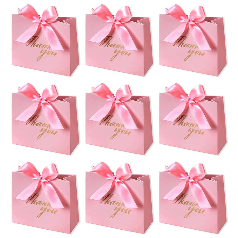 [Australia - AusPower] - DECHISY 24Pack Small Thank You Gift Bag Party Favor Bags Treat Boxes with Rose Red Bow Ribbon, Pink Pattern Paper Gift Bags Bulk for Wedding Baby Shower Business Party Supplies 