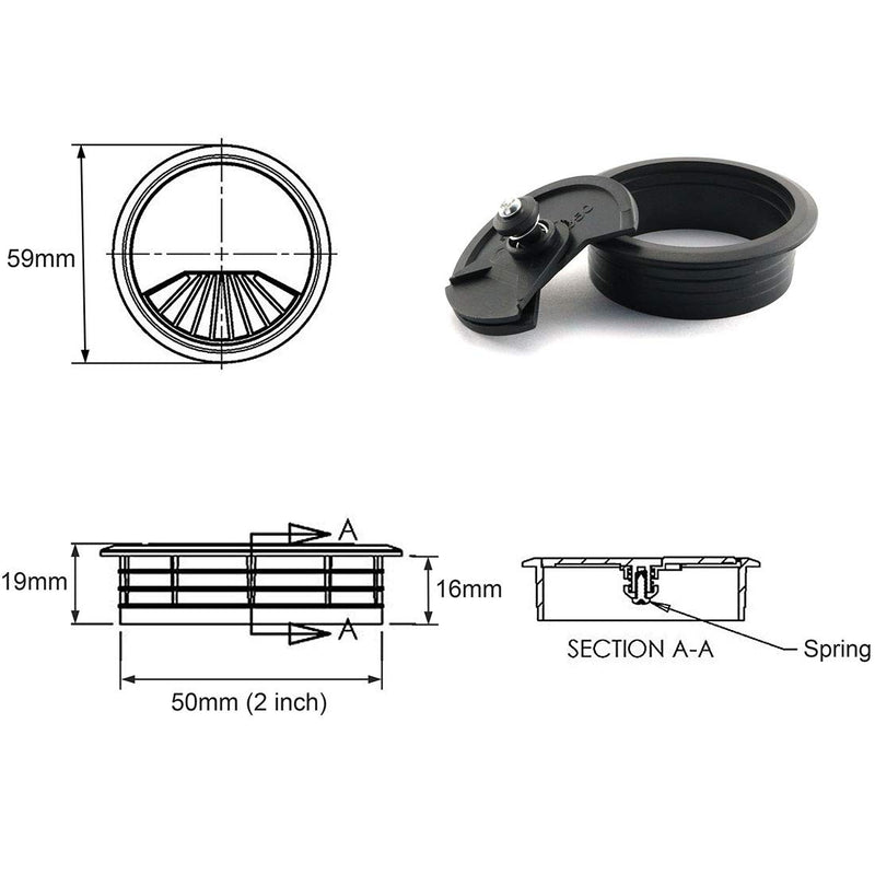 [Australia - AusPower] - 2pcs 2 inch Desk Wire Cord Cable Grommets Hole Cover for Office PC Desk Cable Cord Organizer Plastic Cover Black (Black-2Pcs) Black-2Pcs 