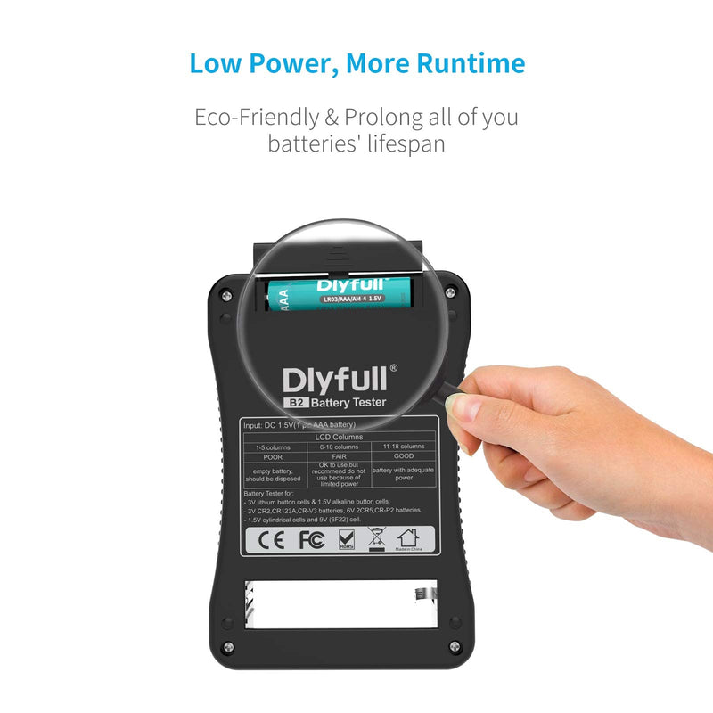 [Australia - AusPower] - Battery Tester, Dlyfull LCD Display Universal Battery Checker for AA AAA C D 9V CR2032 CR123A CR2 CRV3 2CR5 CRP2 1.5V/3V Button Cell Batteries, 1x AAA Batteries Included 