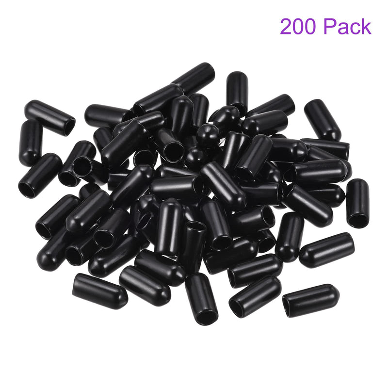 [Australia - AusPower] - DMiotech 200 Pack 5.5mm ID Black Screw Thread Protectors Rubber End Caps Bolt Covers for Screw Bolt Furniture Pipe 