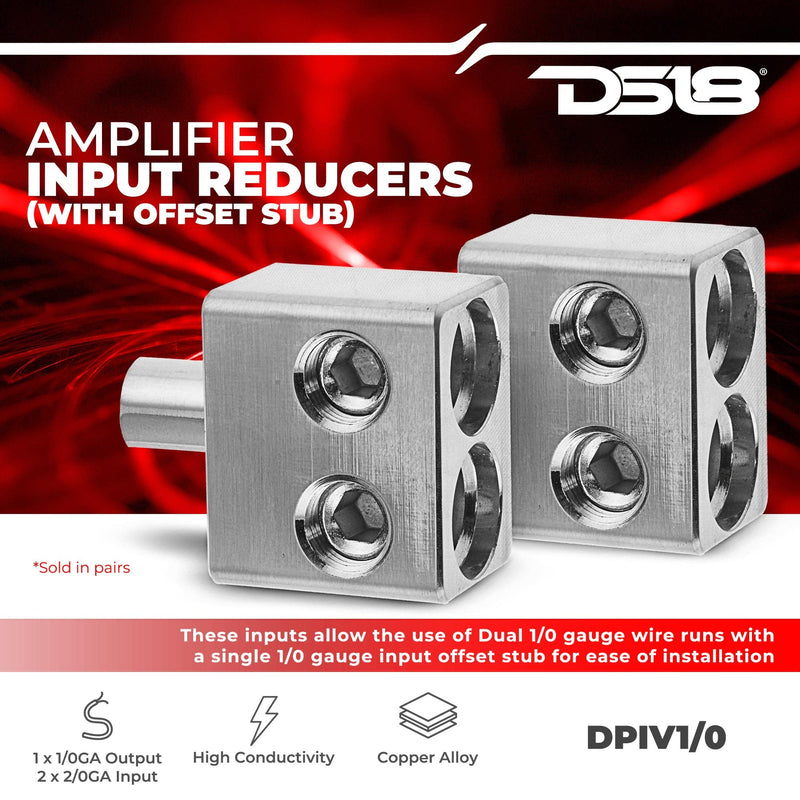 [Australia - AusPower] - DS18 DPIV1/0 Pair of Copper Dual 1/0 Gauge to 1/0 Gauge Amp Input Reducers with Offset Stub - Adapter to Add Two 0 Gauge Terminals to Single Zero Gauge Terminal Input Amplifier 