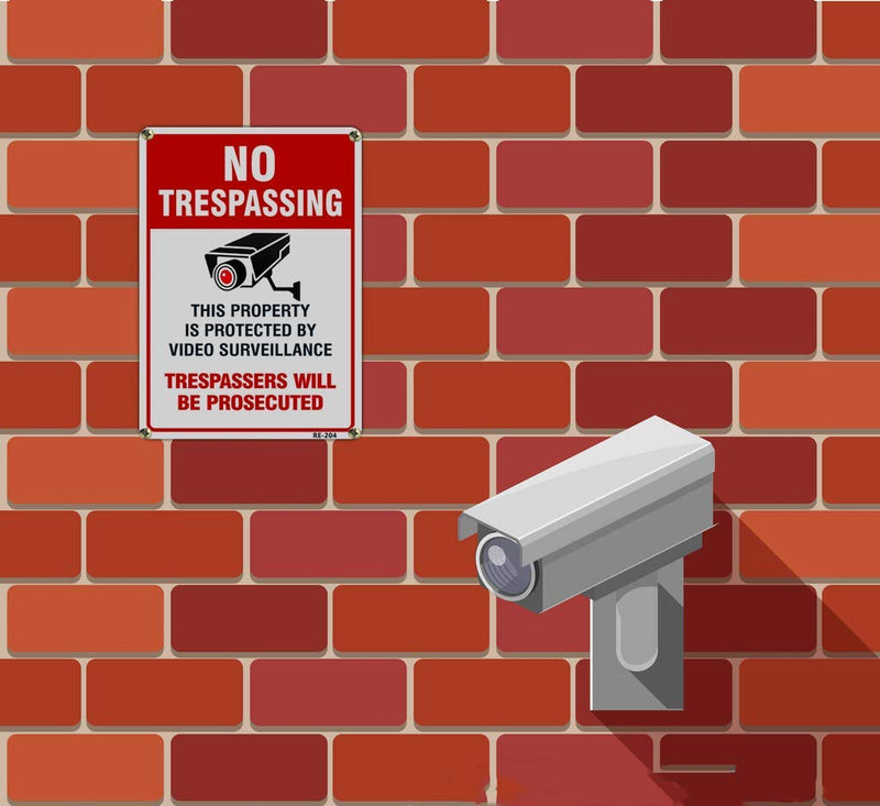 [Australia - AusPower] - Large Video Surveillance Signs Outdoor,No Trespassing Sign Aluminum 10x14 Inch UV Ink Printed for House and Business (4-Pack) 4-Pack 