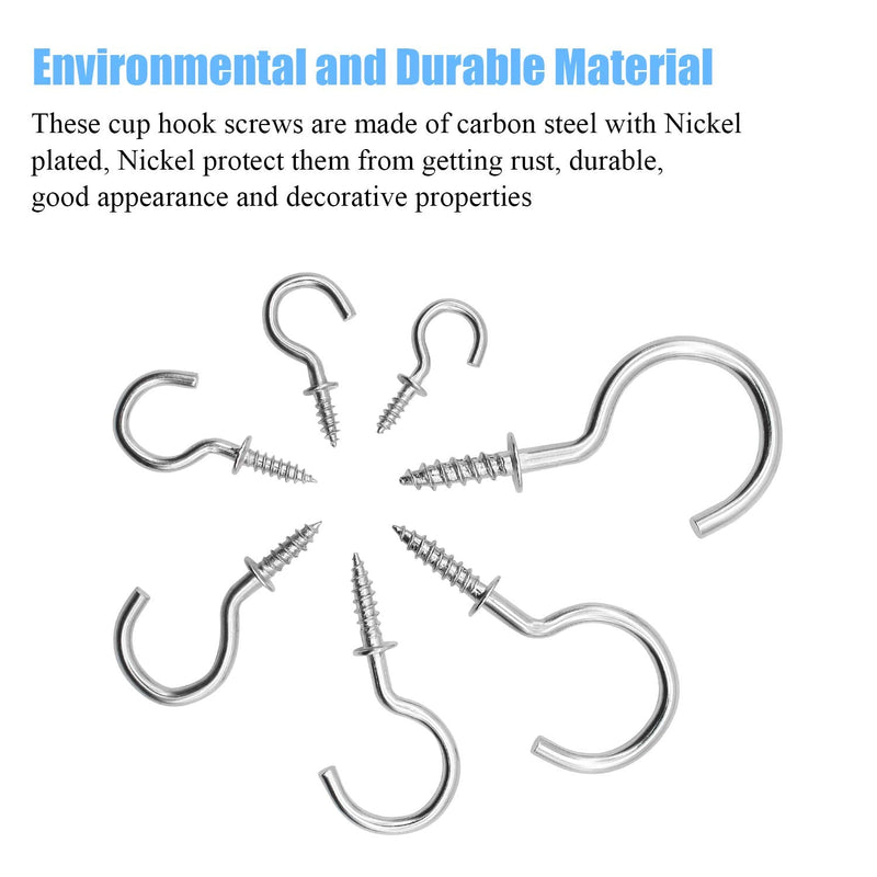 [Australia - AusPower] - Cup Screw Hooks for Hanging, DYWISHKEY 136PCS 7 Sizes Cup Hooks Kit, Nickel Plated Screw-in Cup Hooks for Home, Office and Workplace (1/2", 5/8", 3/4", 7/8", 1'', 1-1/4", 1-1/2") Silver 