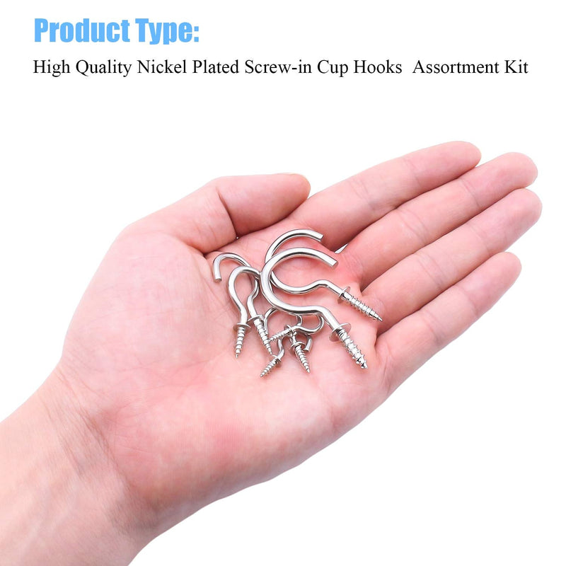 [Australia - AusPower] - Cup Screw Hooks for Hanging, DYWISHKEY 136PCS 7 Sizes Cup Hooks Kit, Nickel Plated Screw-in Cup Hooks for Home, Office and Workplace (1/2", 5/8", 3/4", 7/8", 1'', 1-1/4", 1-1/2") Silver 